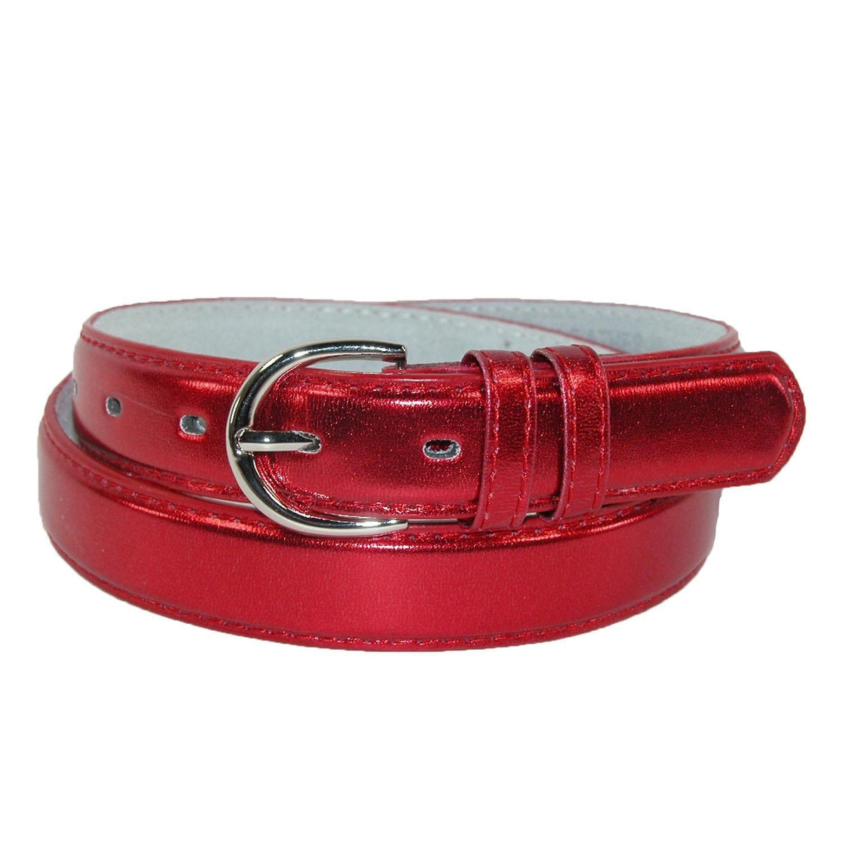 Women's Leather 1 1/8 Inch Metallic Dress Belt by CTM Dress Belts at