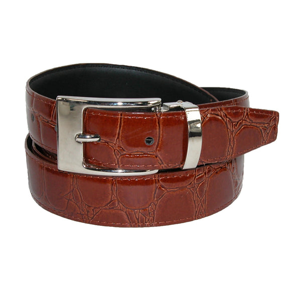 Leather Croc Print Dress Belt with Clamp On Buckle