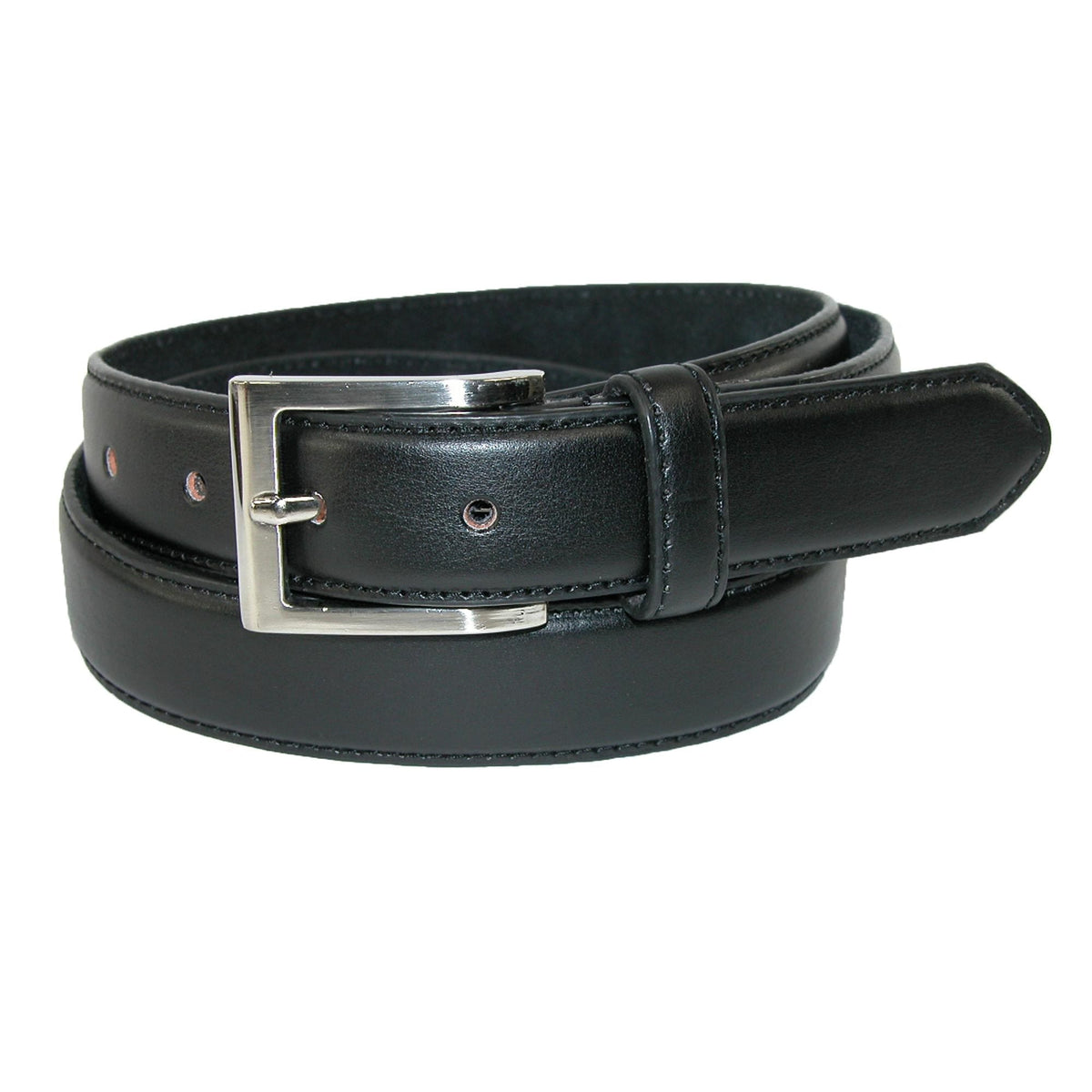 Men's Big & Tall Leather Basic Dress Belt with Silver Buckle by CTM