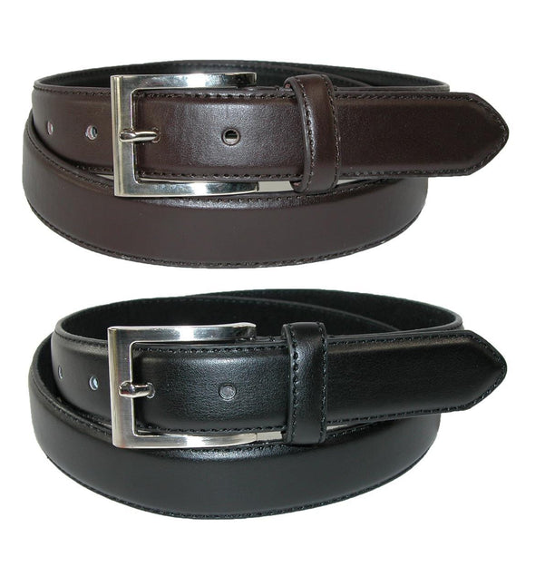 Men's Big & Tall Leather Dress Belt with Silver Buckle (Pack of 2)