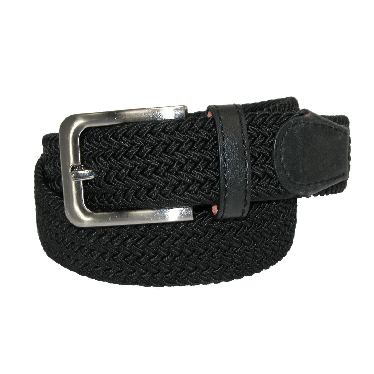 7001 Men's Leather Covered Buckle Woven Elastic Stretch Belt 1-1/4 Wide