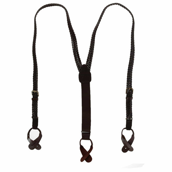 Coated Leather Button-End 3/4 Inch Braided Suspenders
