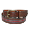 Men's Leather Contrast Stitch Stripe Inlay Belt