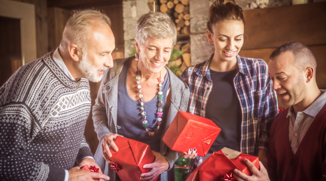 A family gives each other gifts