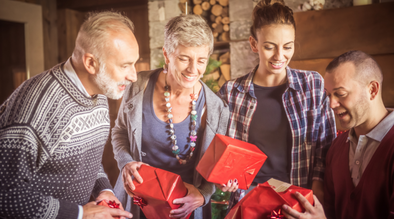 A family gives each other gifts