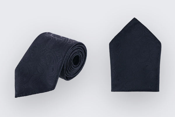 Black necktie and pocket square