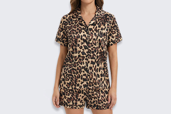 Women wearing leopard print pajama set 