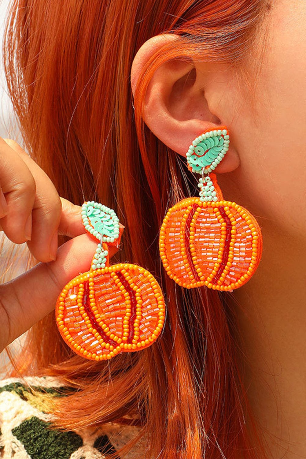 Threaded Pear Women's Halloween Pumpkin Earrings - orange