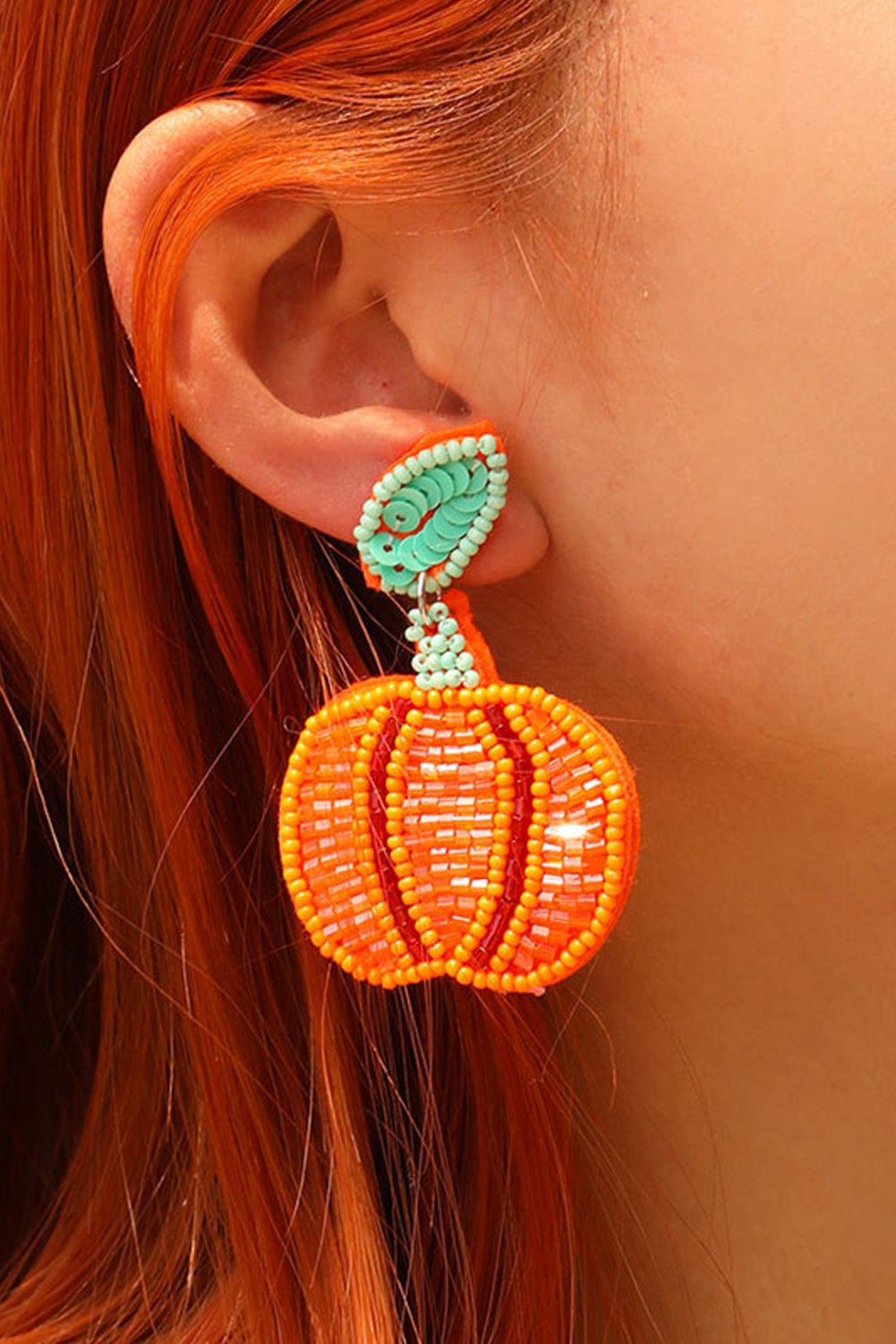 Threaded Pear Women's Halloween Pumpkin Earrings - orange