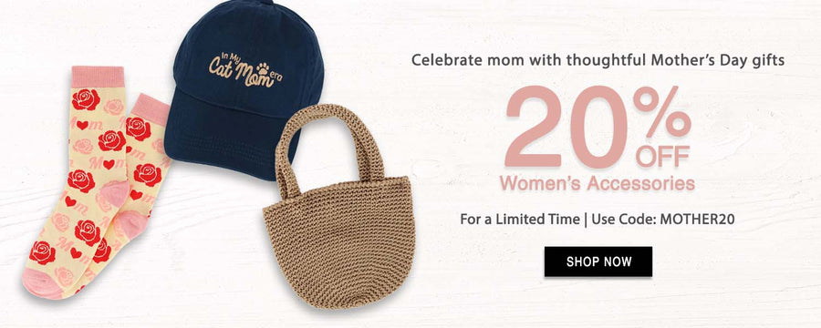 Celebrate mom with thoughtful Mother's Day gifts. 20% off women's accessories for a limited time. Use code: MOTHER20 width=