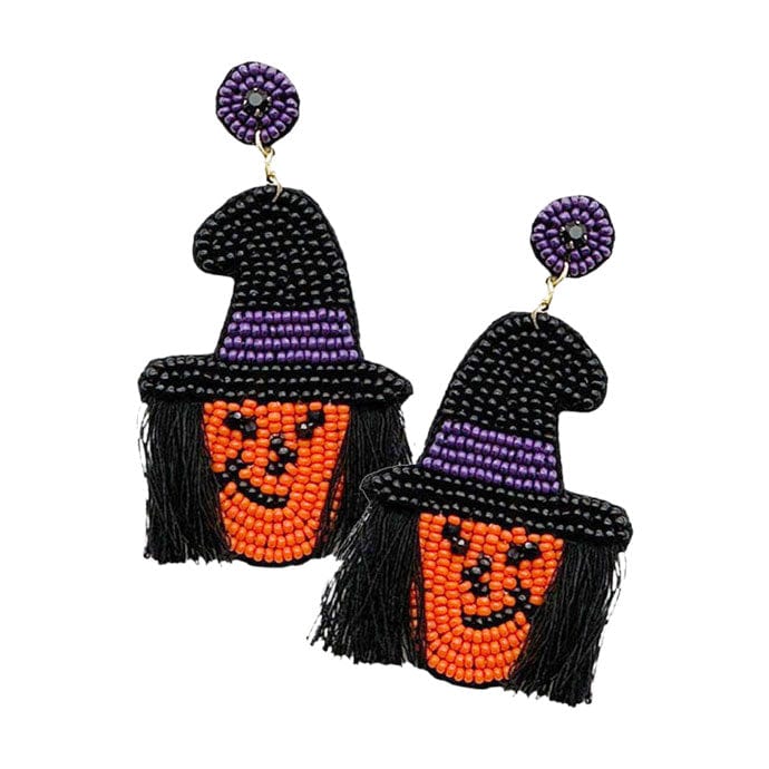 Madeline Love Women's Felt Back Tassel Seed Beaded Witch Dangle Earrings - orange