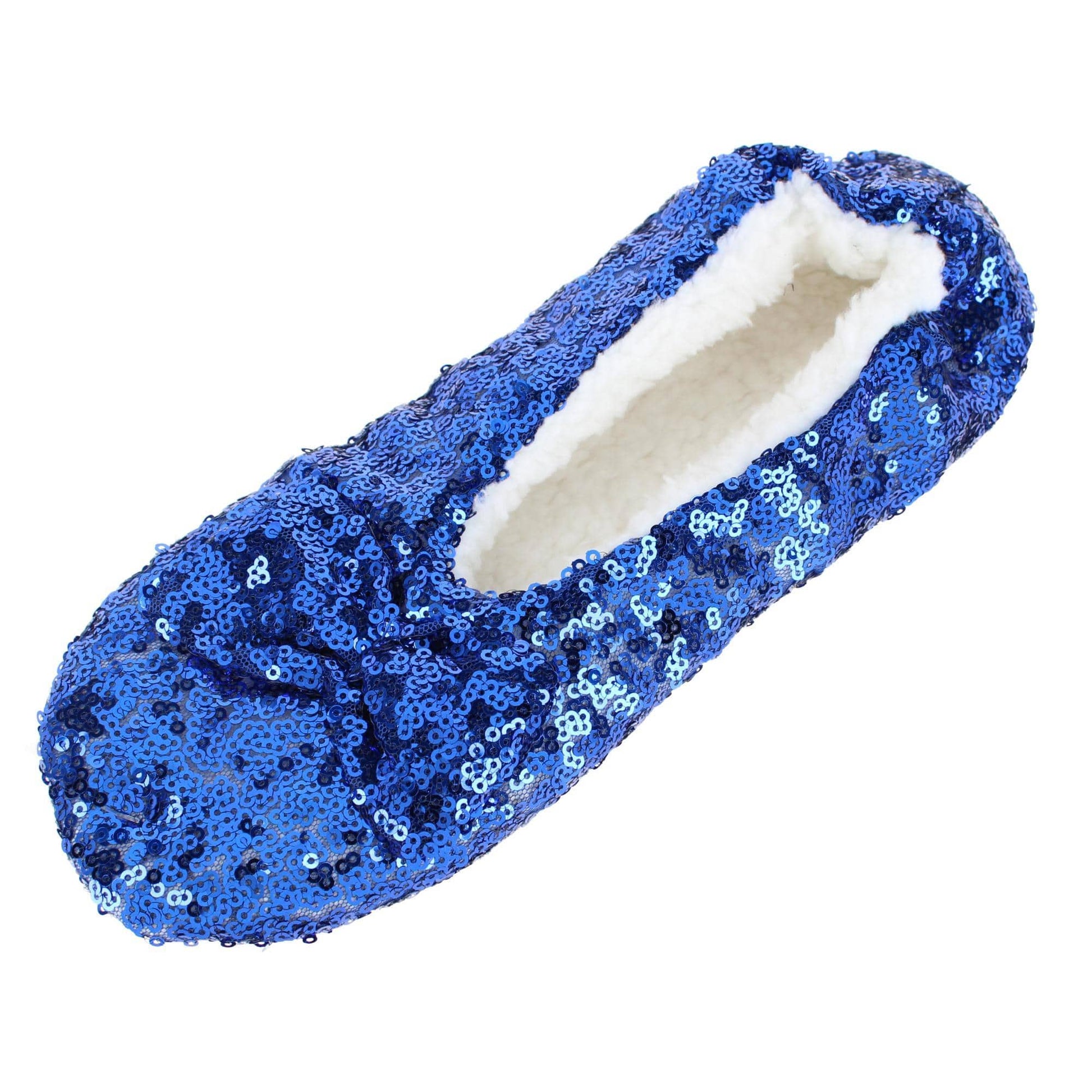 Alotta Knits Women's Sequins Ballerina Slippers with Sherpa Fleece Lining - Peacock Blue