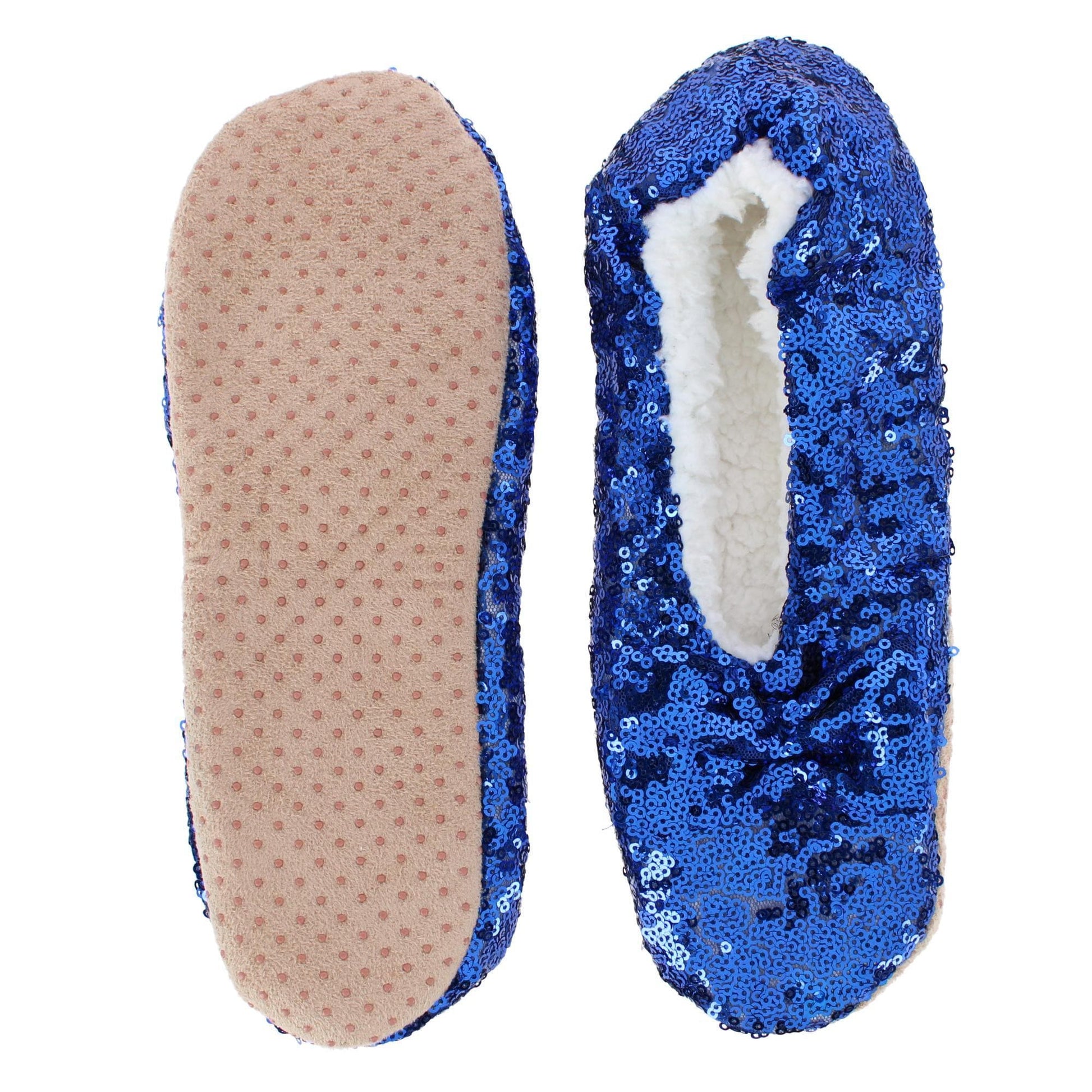 Alotta Knits Women's Sequins Ballerina Slippers with Sherpa Fleece Lining - Peacock Blue