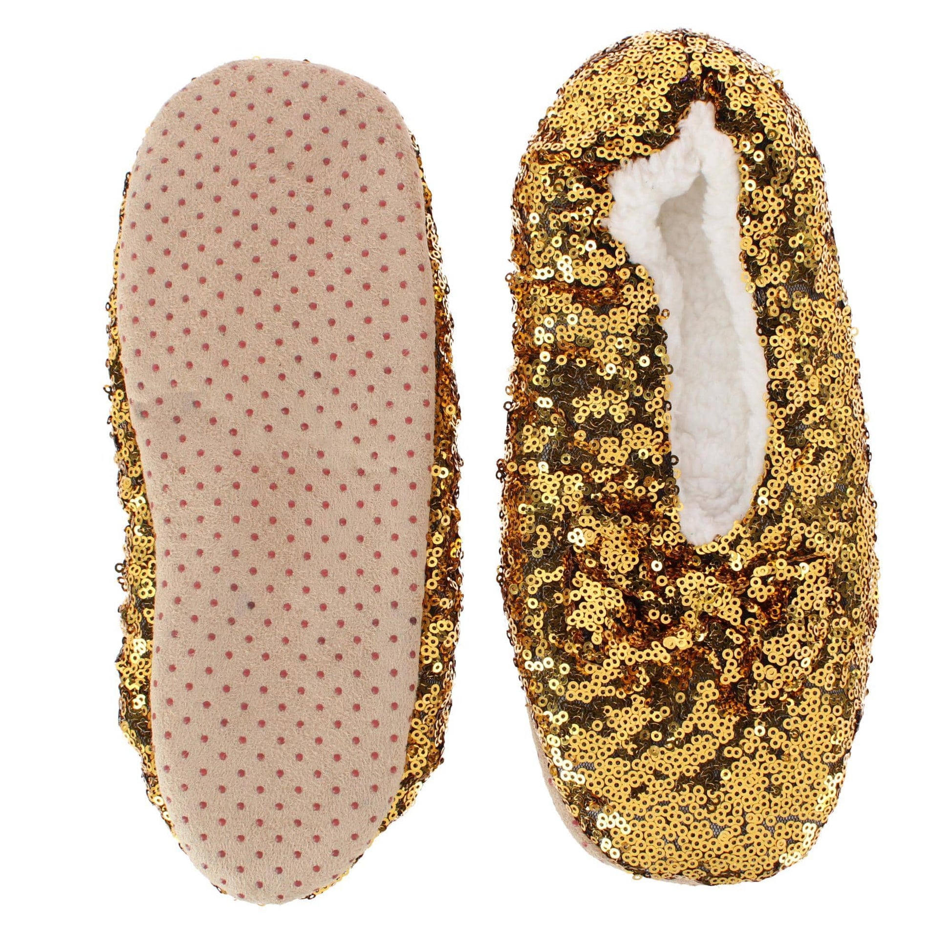 Alotta Knits Women's Sequins Ballerina Slippers with Sherpa Fleece Lining - Gold