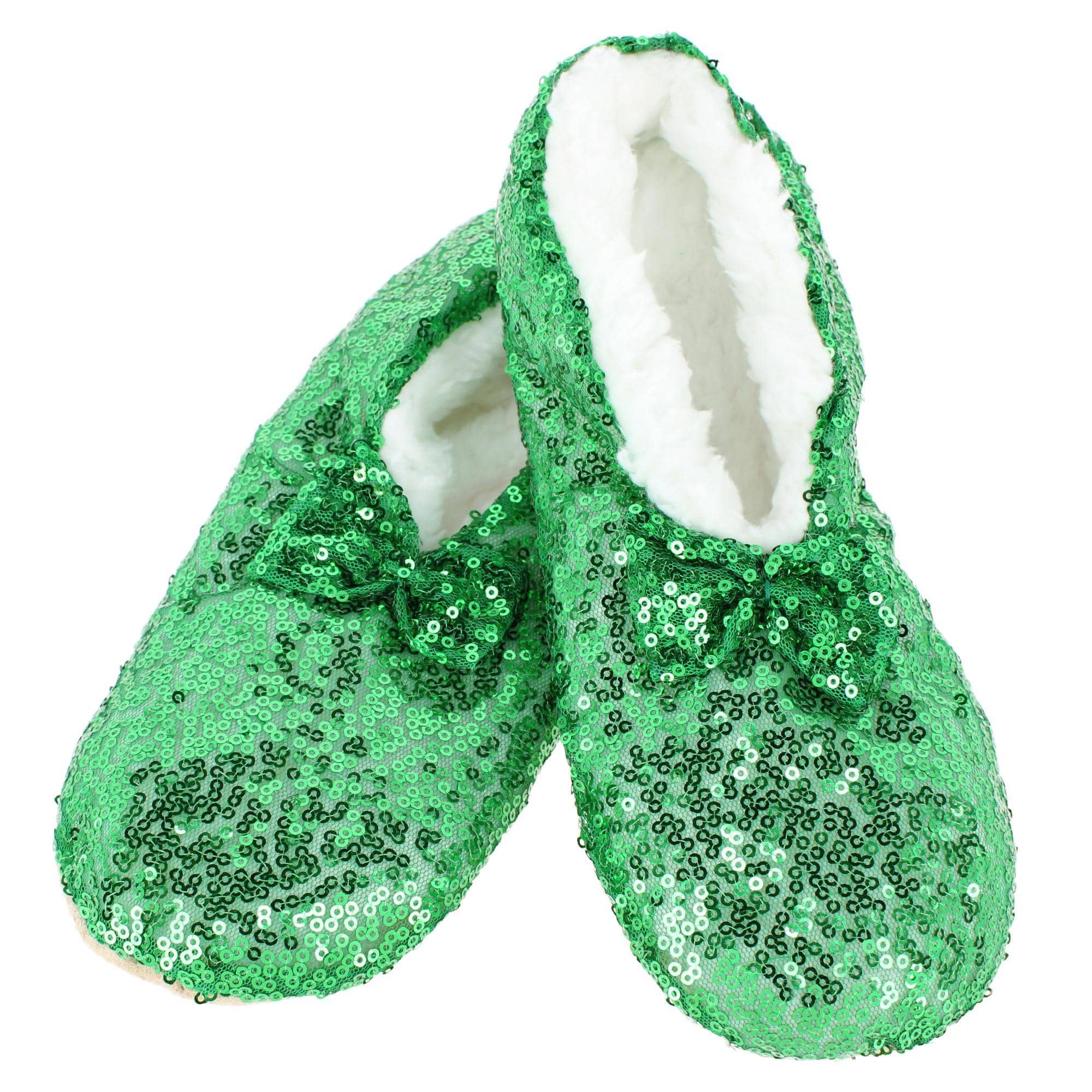 Alotta Knits Women's Sequins Ballerina Slippers with Sherpa Fleece Lining - Emerald Green