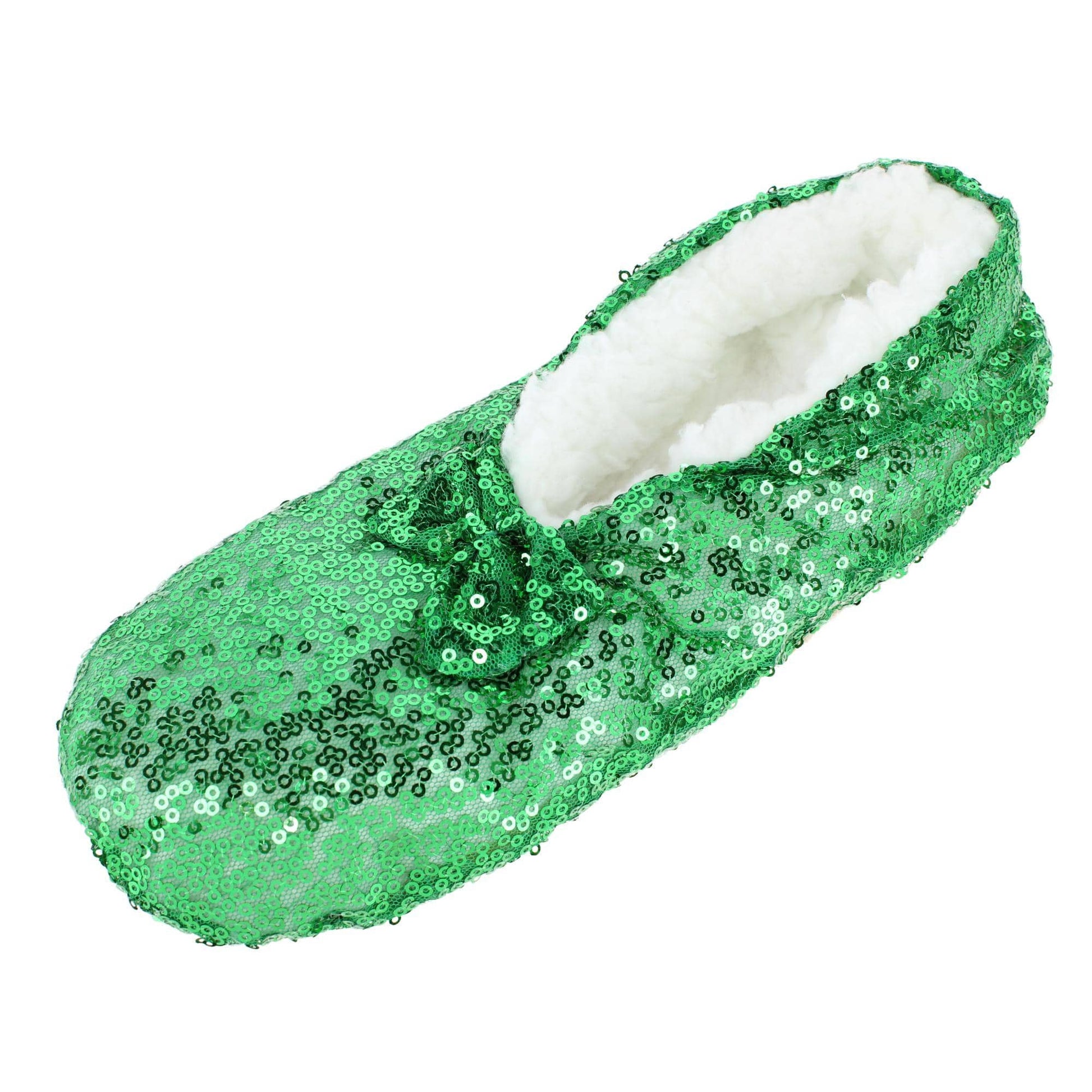 Alotta Knits Women's Sequins Ballerina Slippers with Sherpa Fleece Lining - Emerald Green