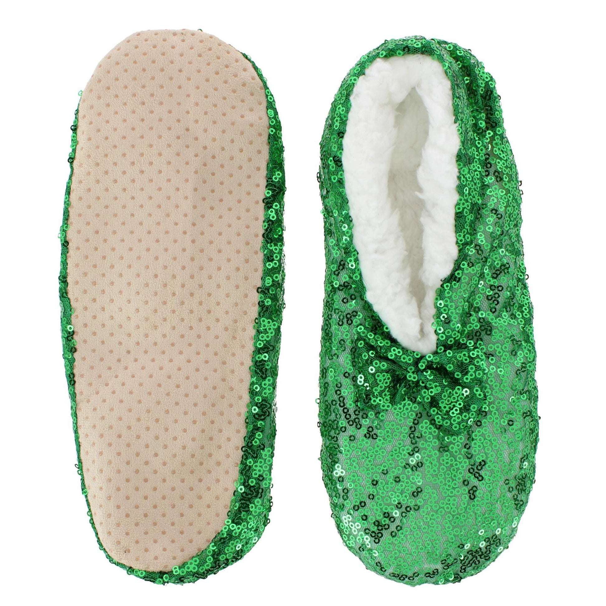 Alotta Knits Women's Sequins Ballerina Slippers with Sherpa Fleece Lining - Emerald Green