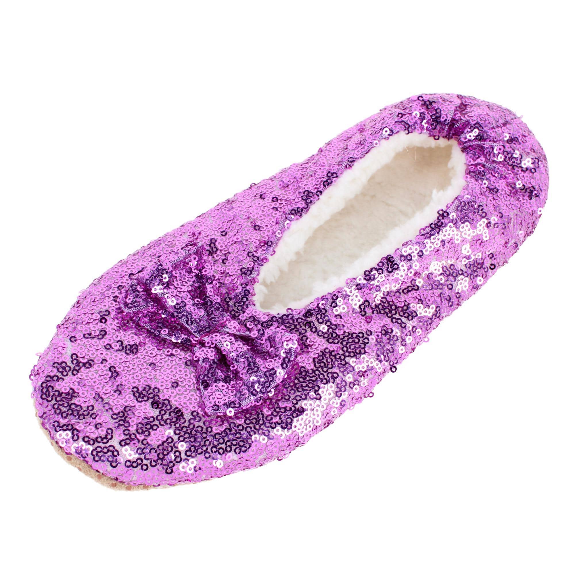 Alotta Knits Women's Sequins Ballerina Slippers with Sherpa Fleece Lining - Bodacious Pink
