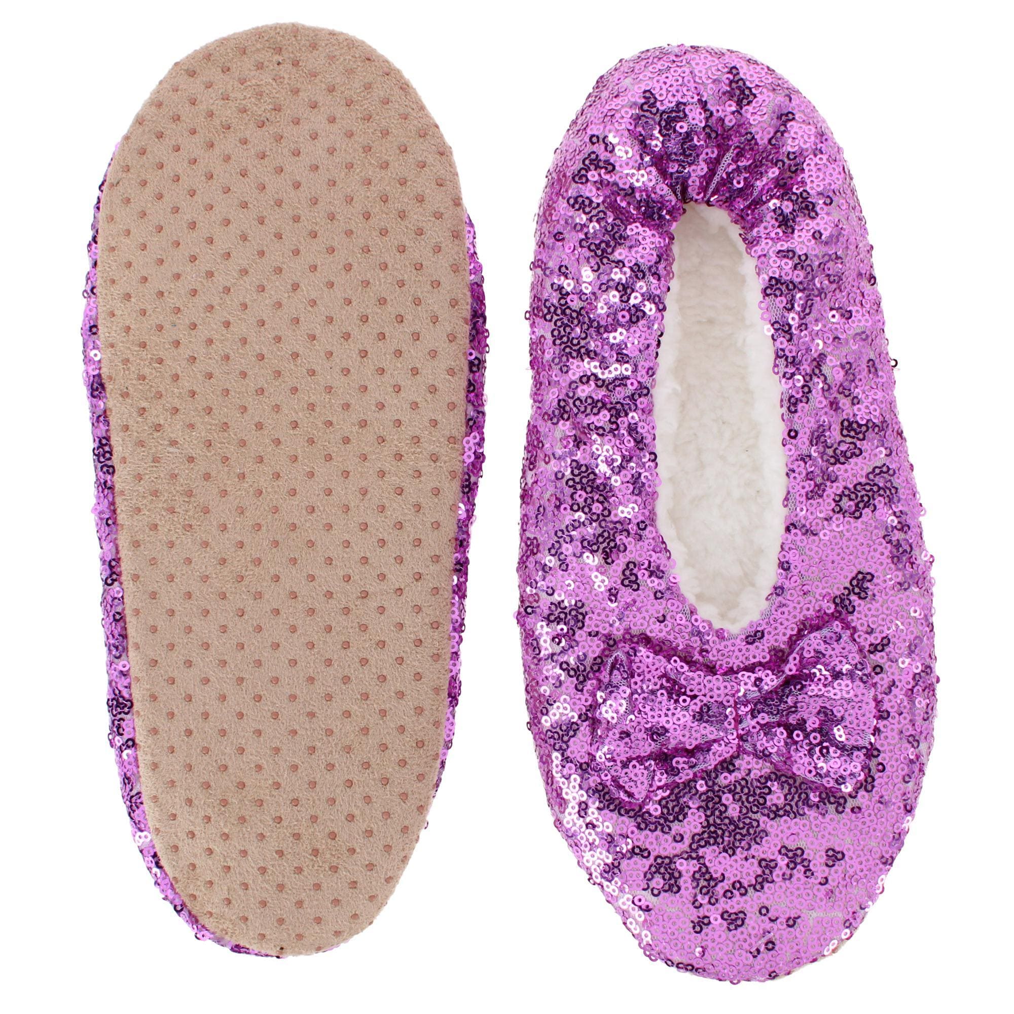 Alotta Knits Women's Sequins Ballerina Slippers with Sherpa Fleece Lining - Bodacious Pink