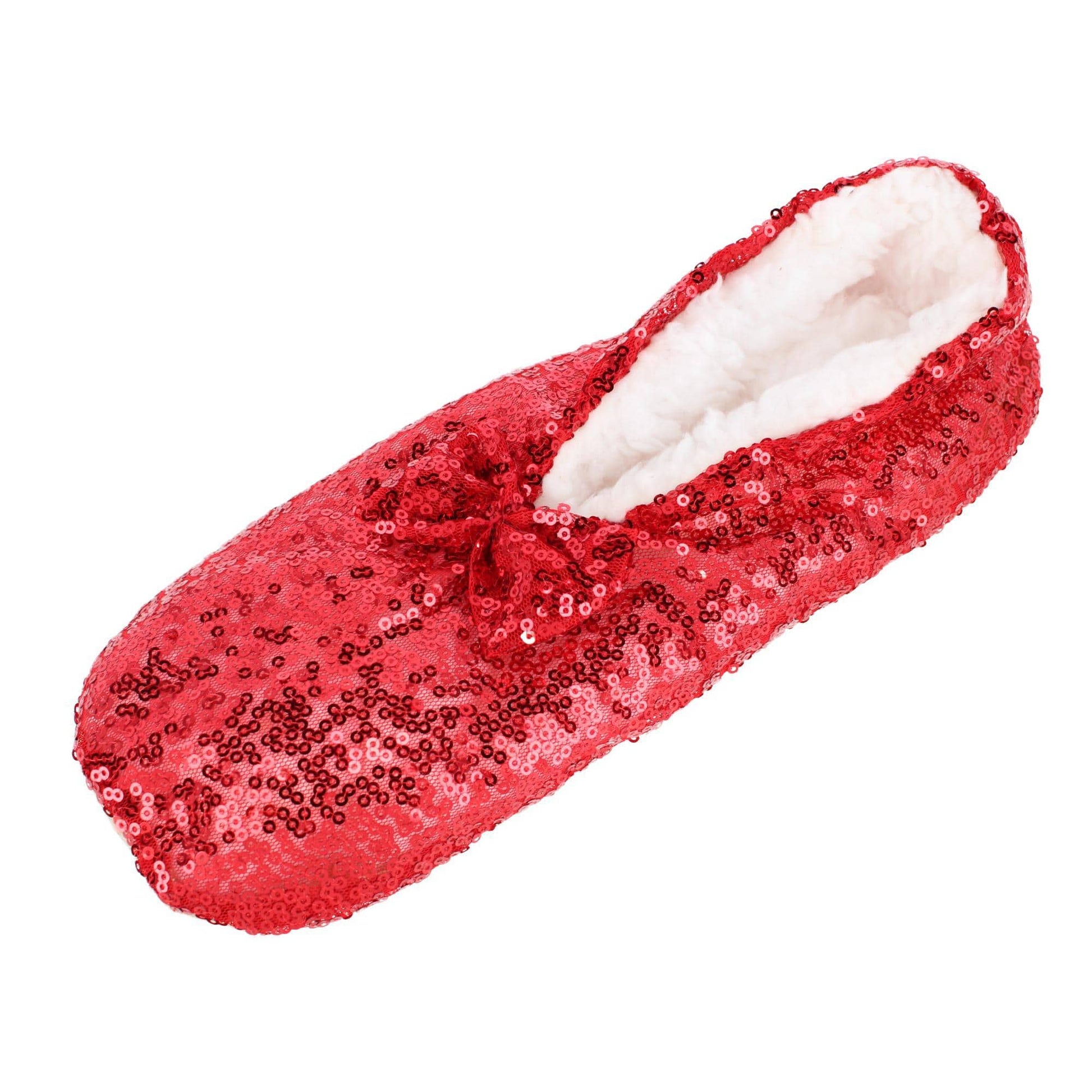 Alotta Knits Women's Sequins Ballerina Slippers with Sherpa Fleece Lining - High Risk Red