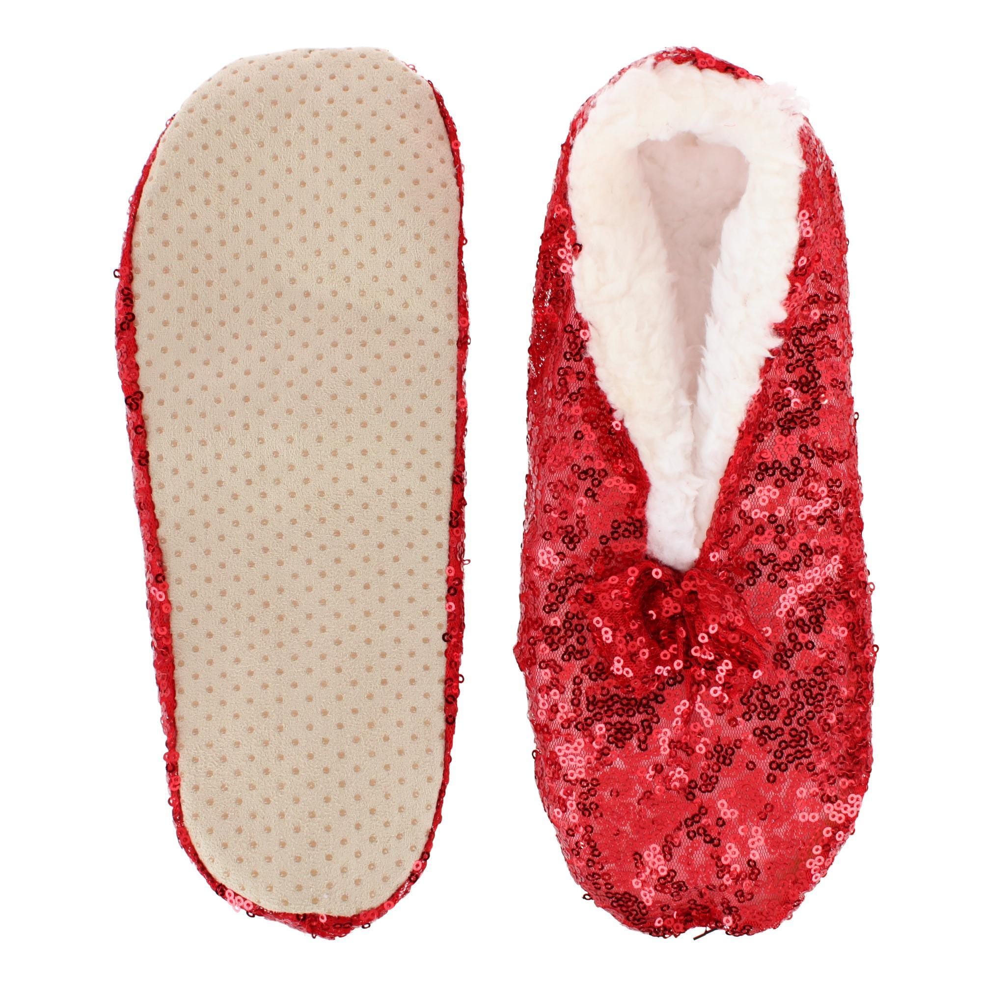 Alotta Knits Women's Sequins Ballerina Slippers with Sherpa Fleece Lining - High Risk Red
