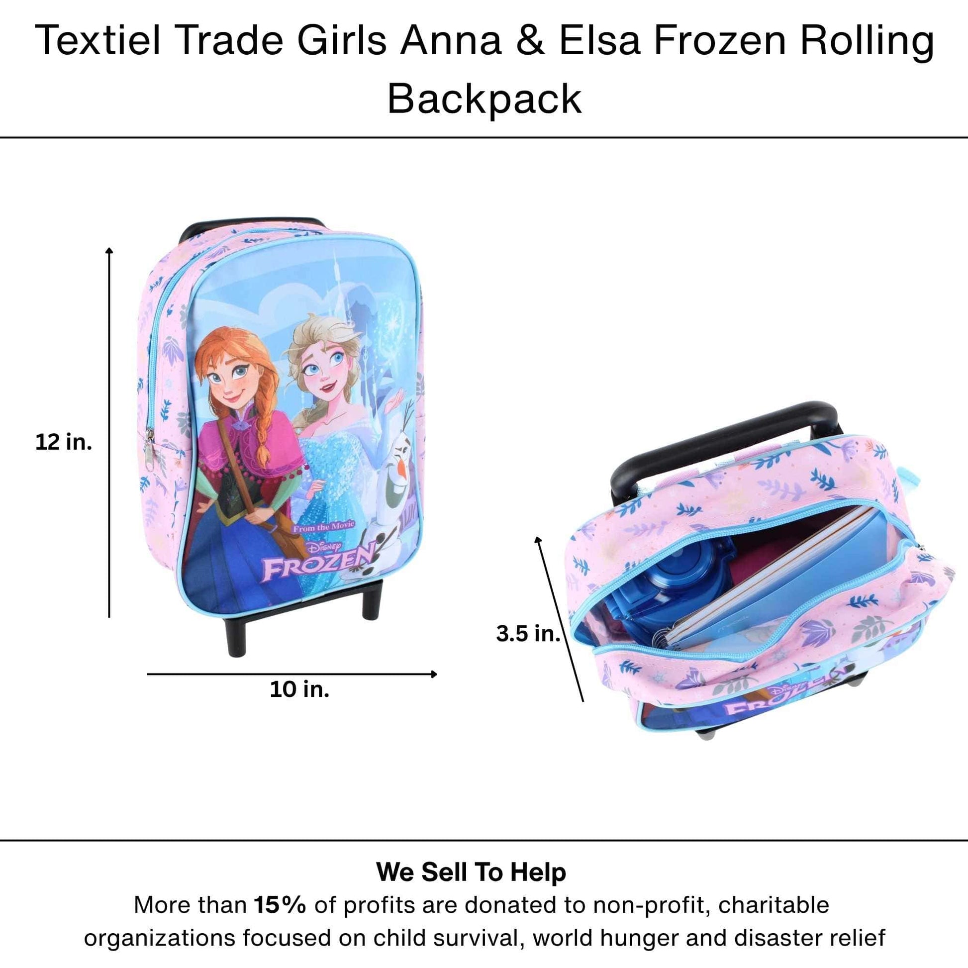 Textiel Trade Girls Anna & Elsa Frozen Rolling Backpack - Light Blue