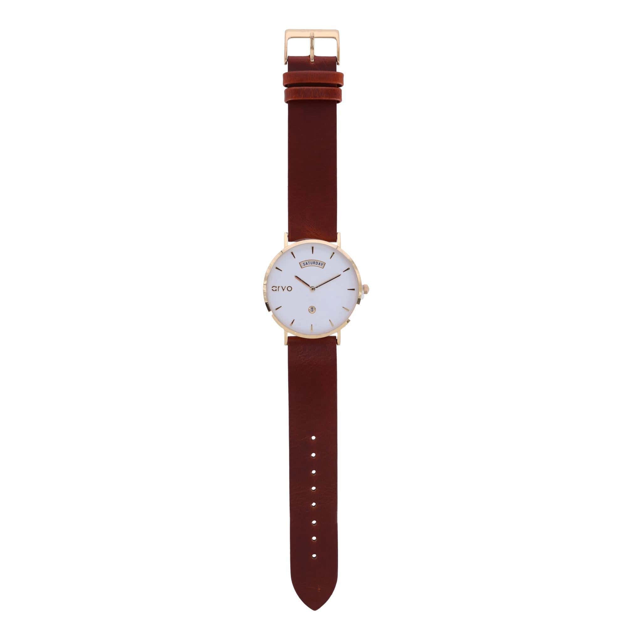 Arvo Awristacrat Gold Watch - Saddle Leather Band