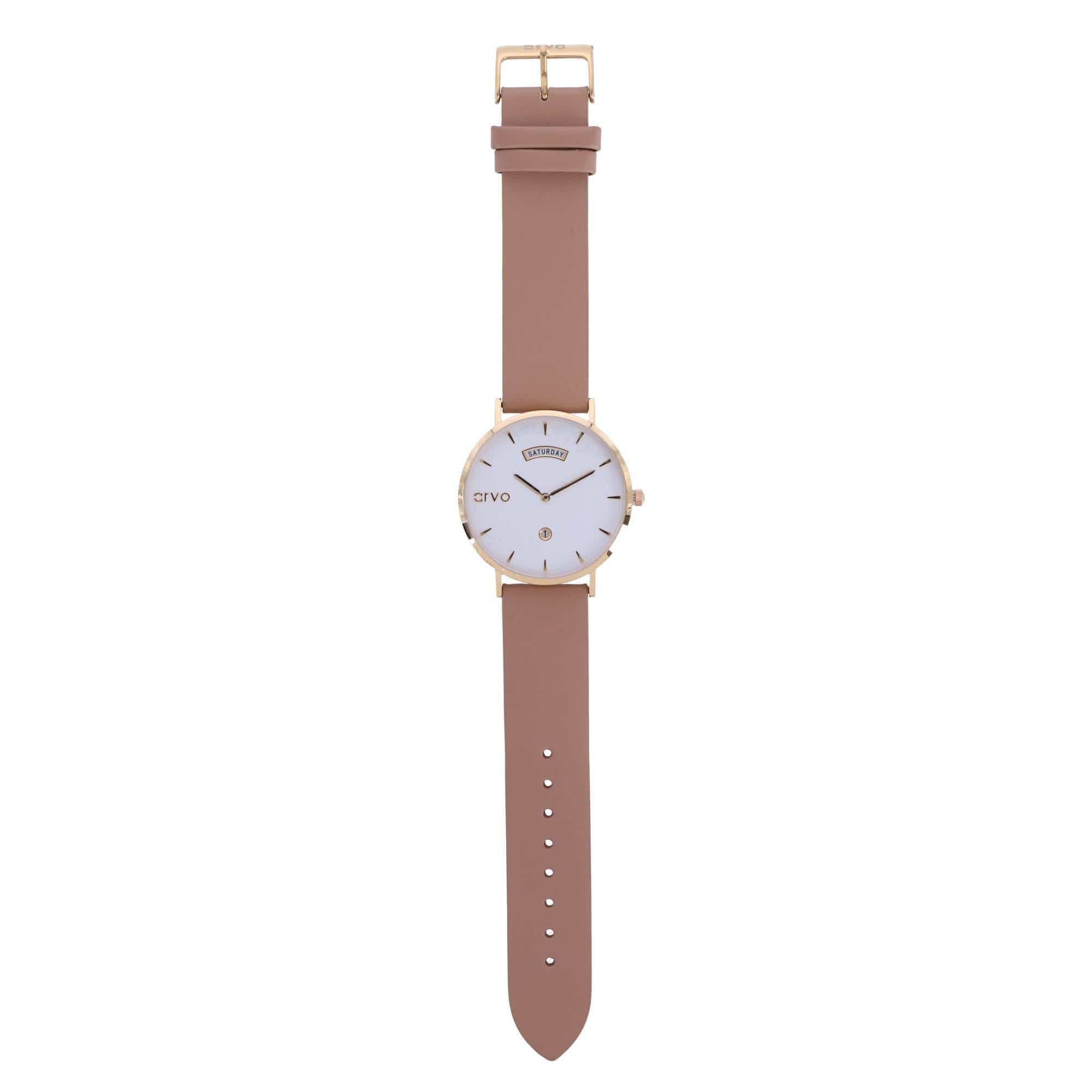 Arvo Awristacrat Gold Watch - Nude Leather Band