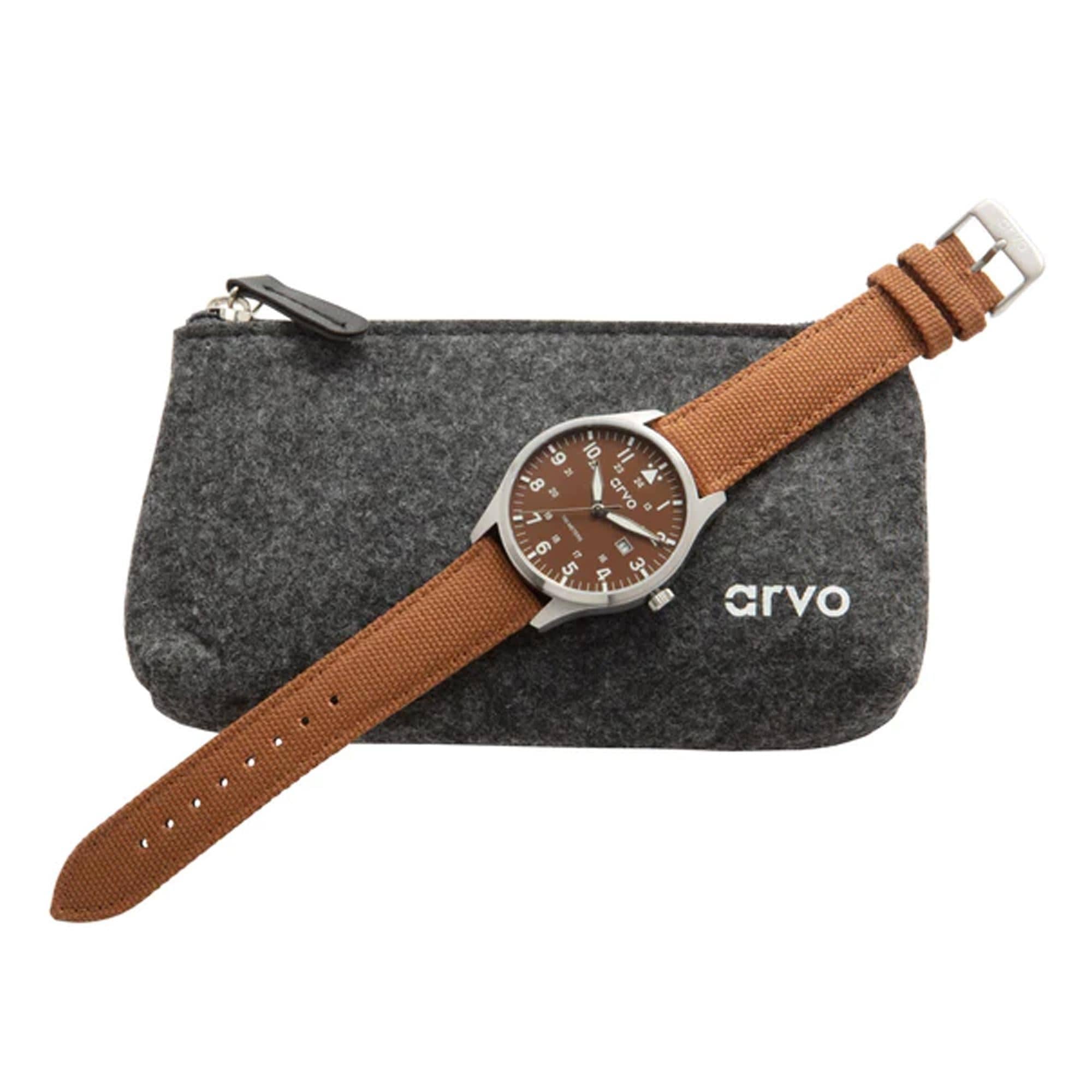 Arvo Rove Field Brown Face Watch - Buckeye Brown Band