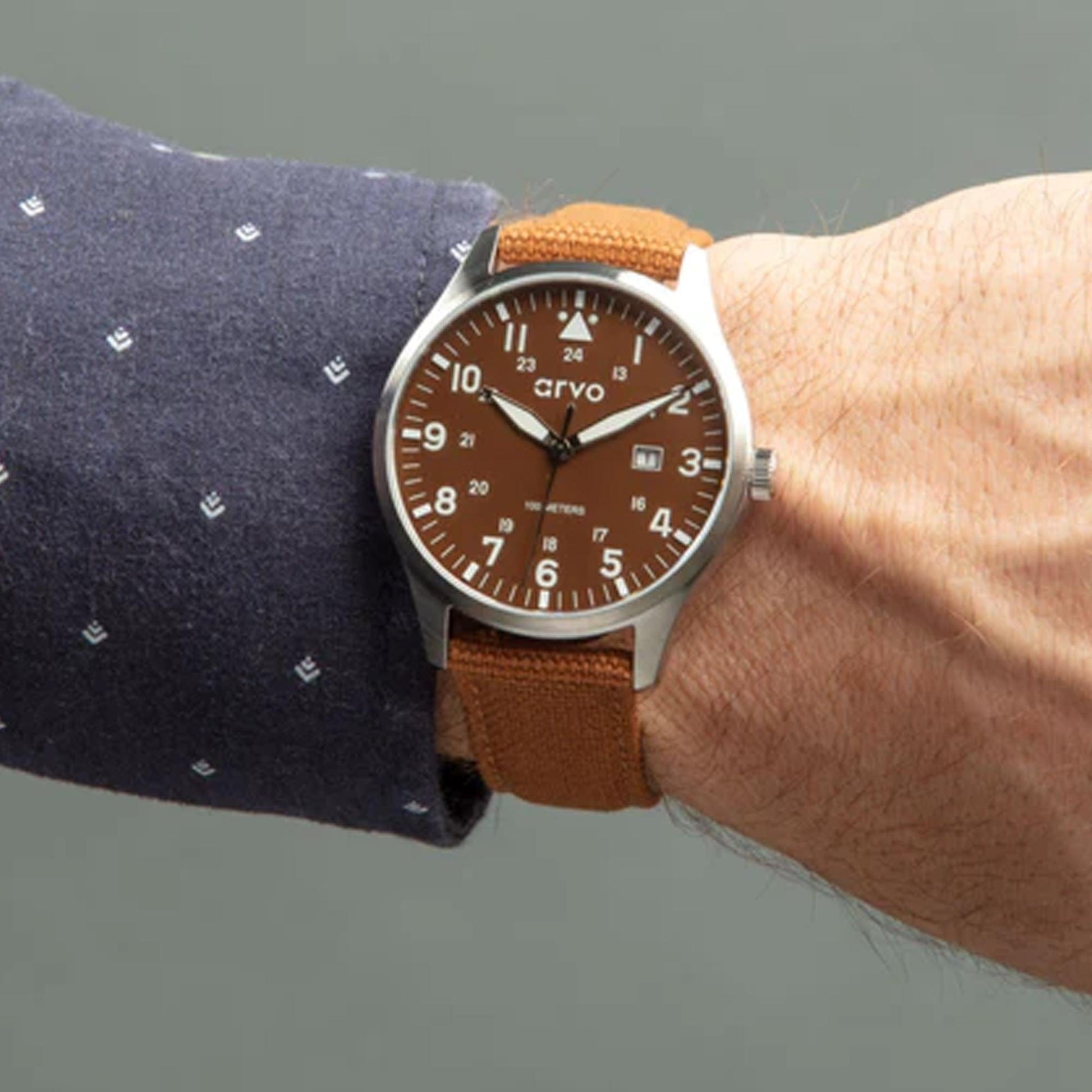 Arvo Rove Field Brown Face Watch - Buckeye Brown Band