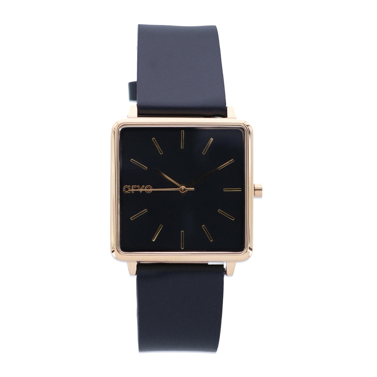 Arvo Time Squared Black Dial Watch - Black Leather Band
