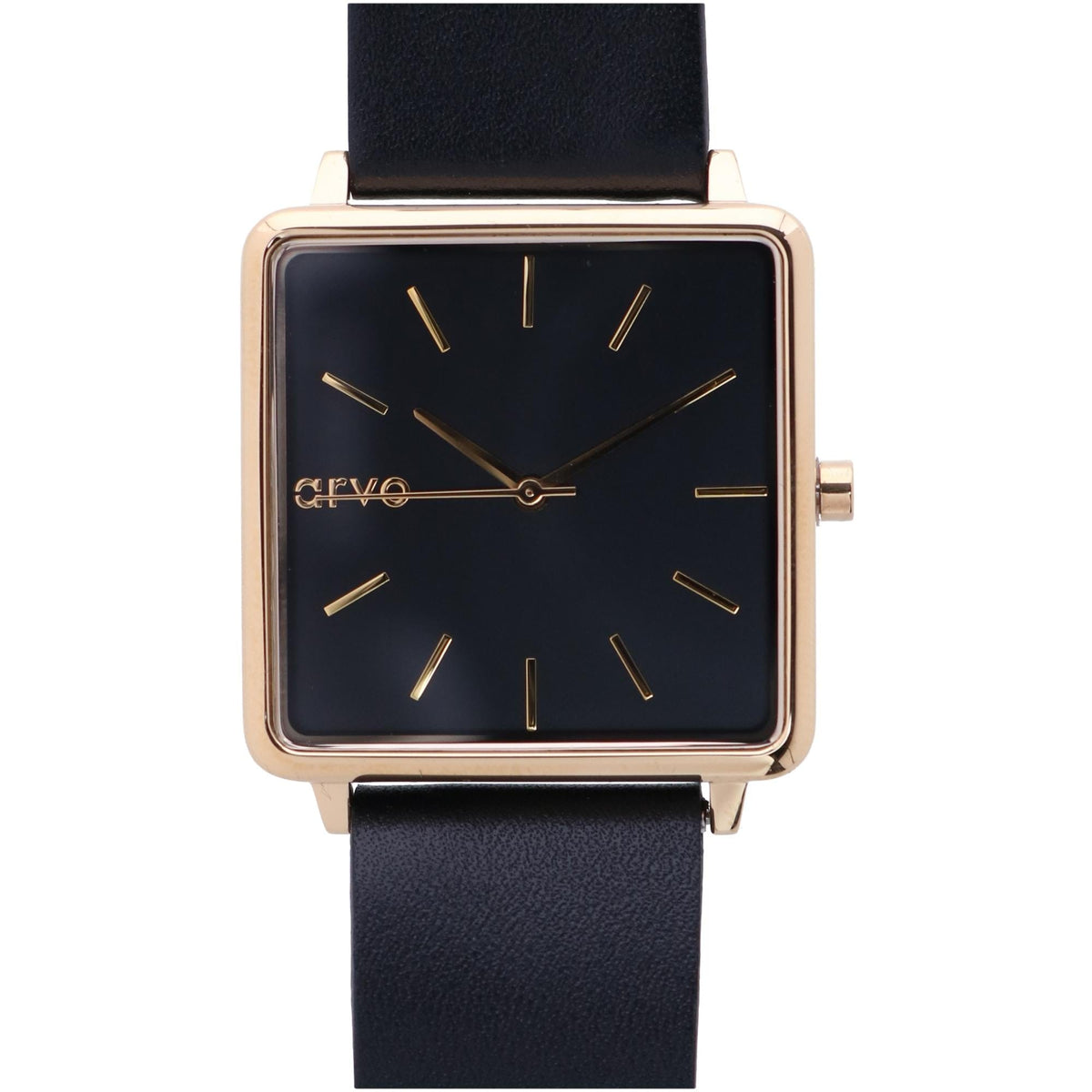 Arvo Time Squared Black Dial Watch - Black Leather Band