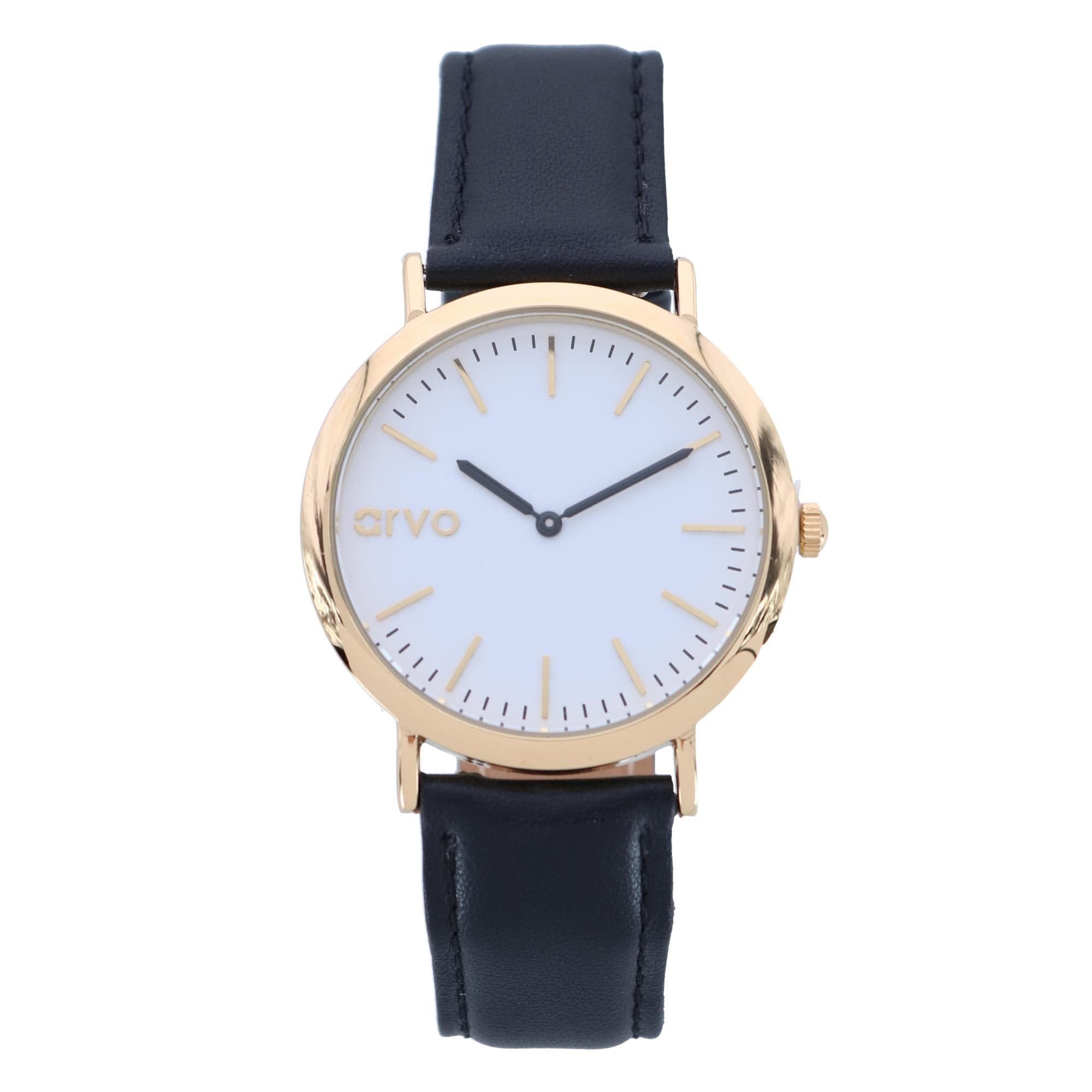 Arvo White Face Gold Time Sawyer Watch - Black Leather Band