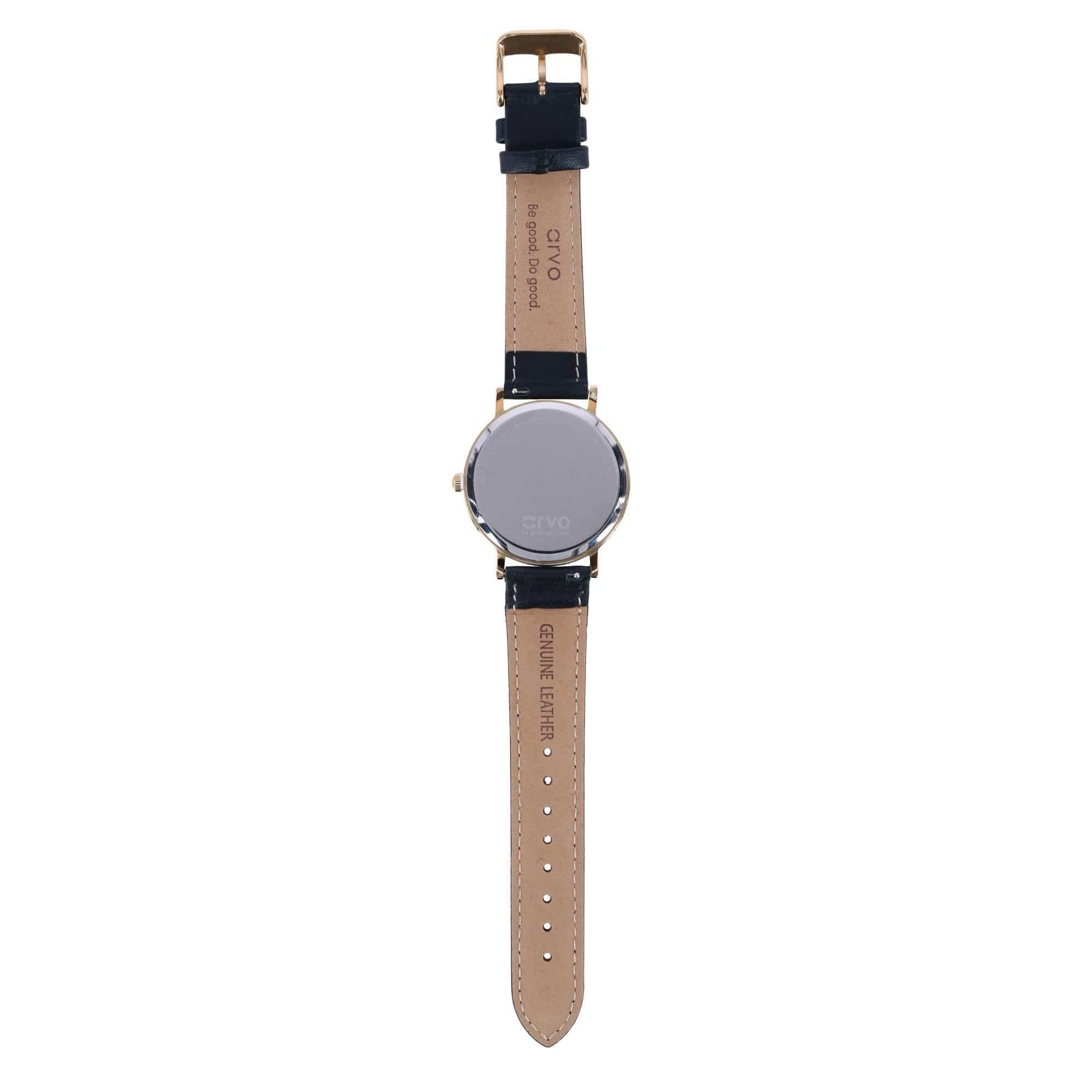 Arvo White Face Gold Time Sawyer Watch - Black Leather Band