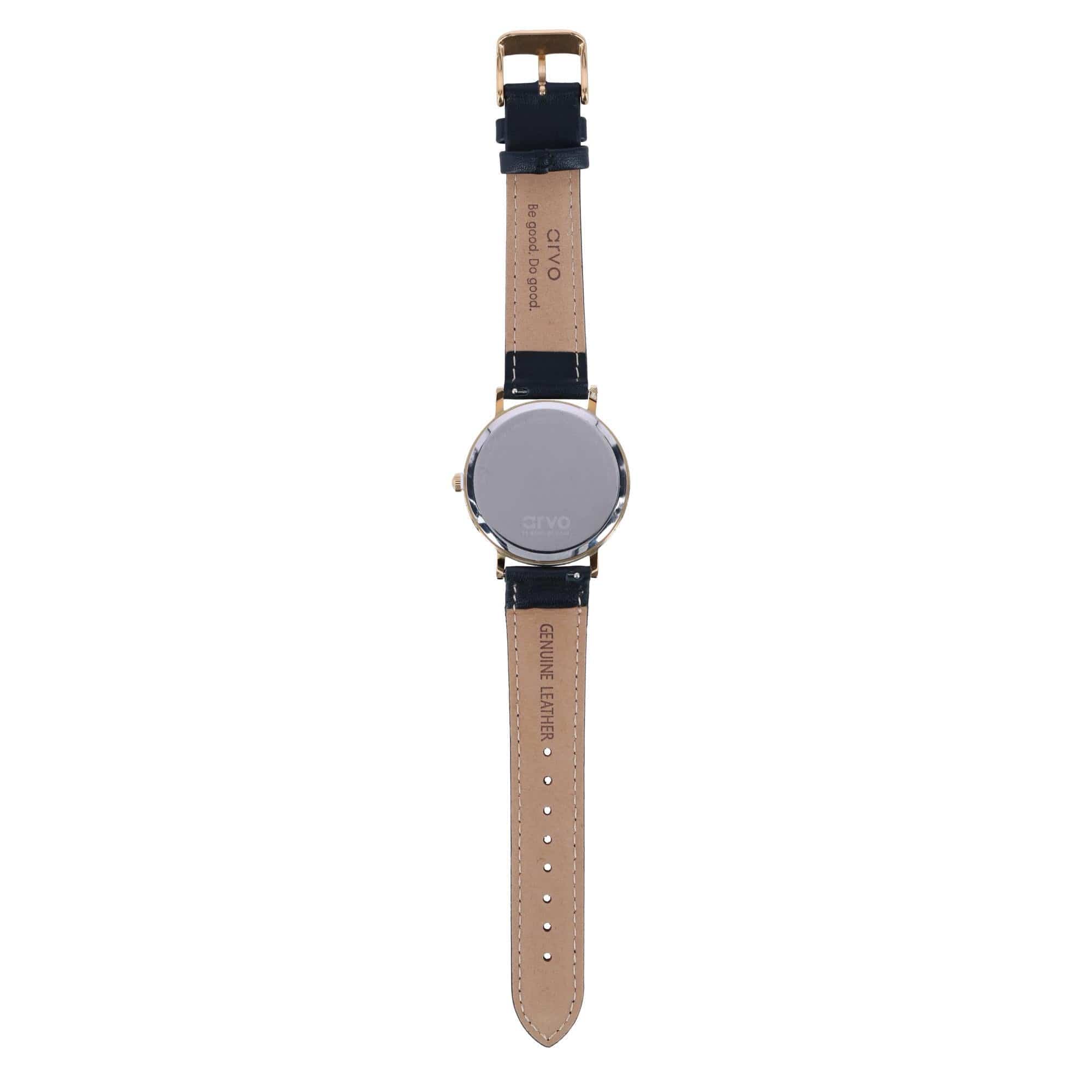 Arvo White Face Gold Time Sawyer Watch - Black Leather Band