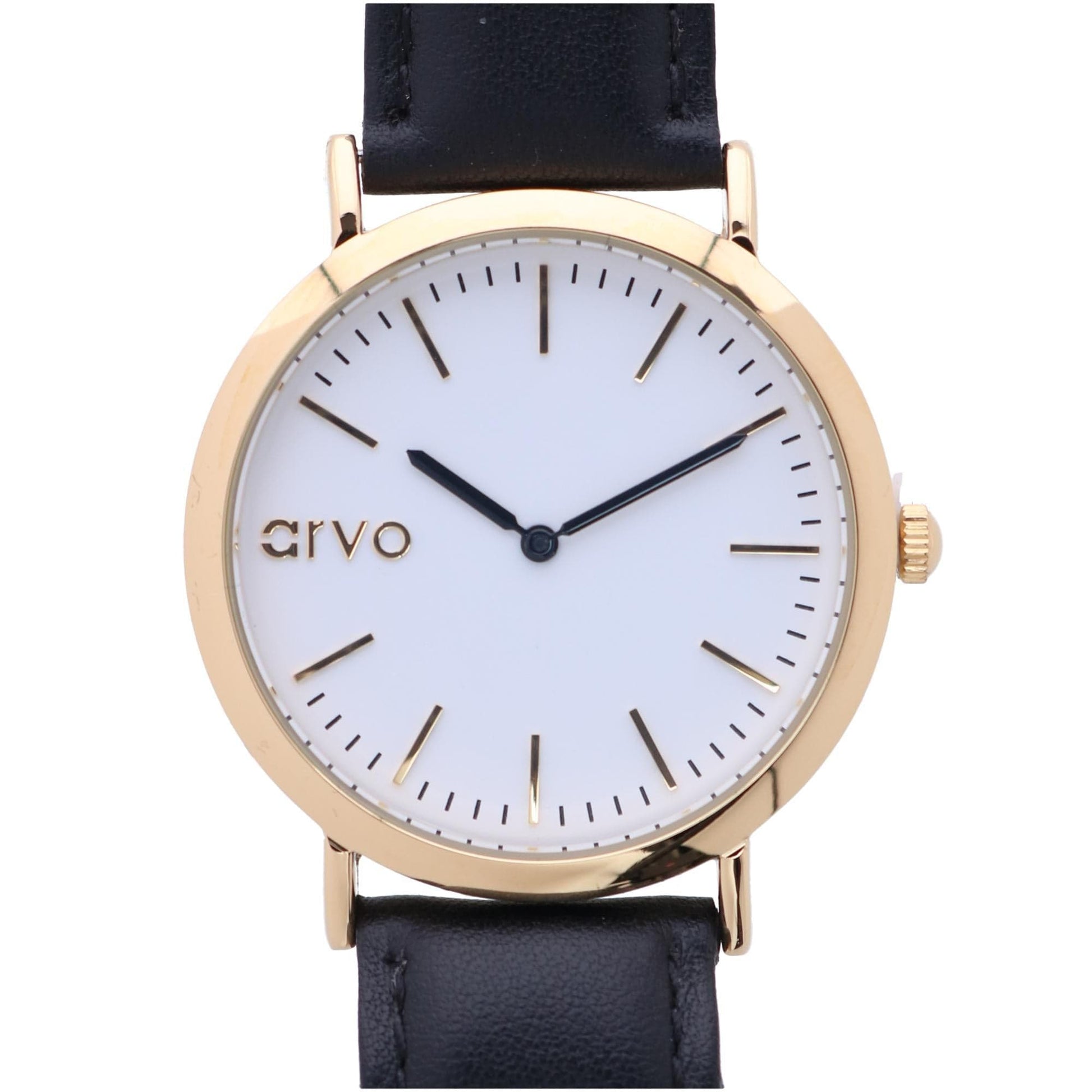 Arvo White Face Gold Time Sawyer Watch - Black Leather Band