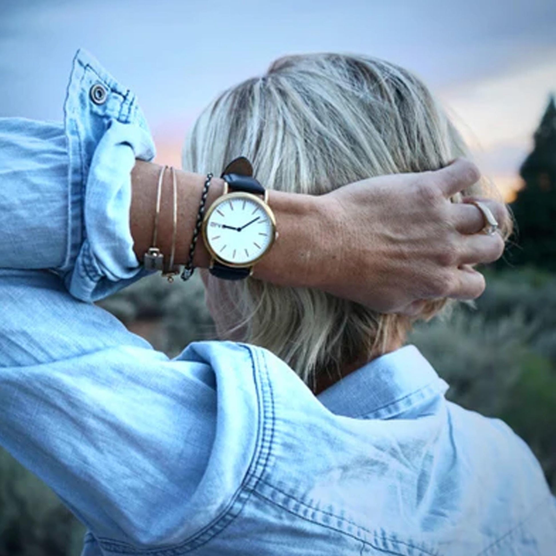Arvo White Face Gold Time Sawyer Watch - Black Leather Band