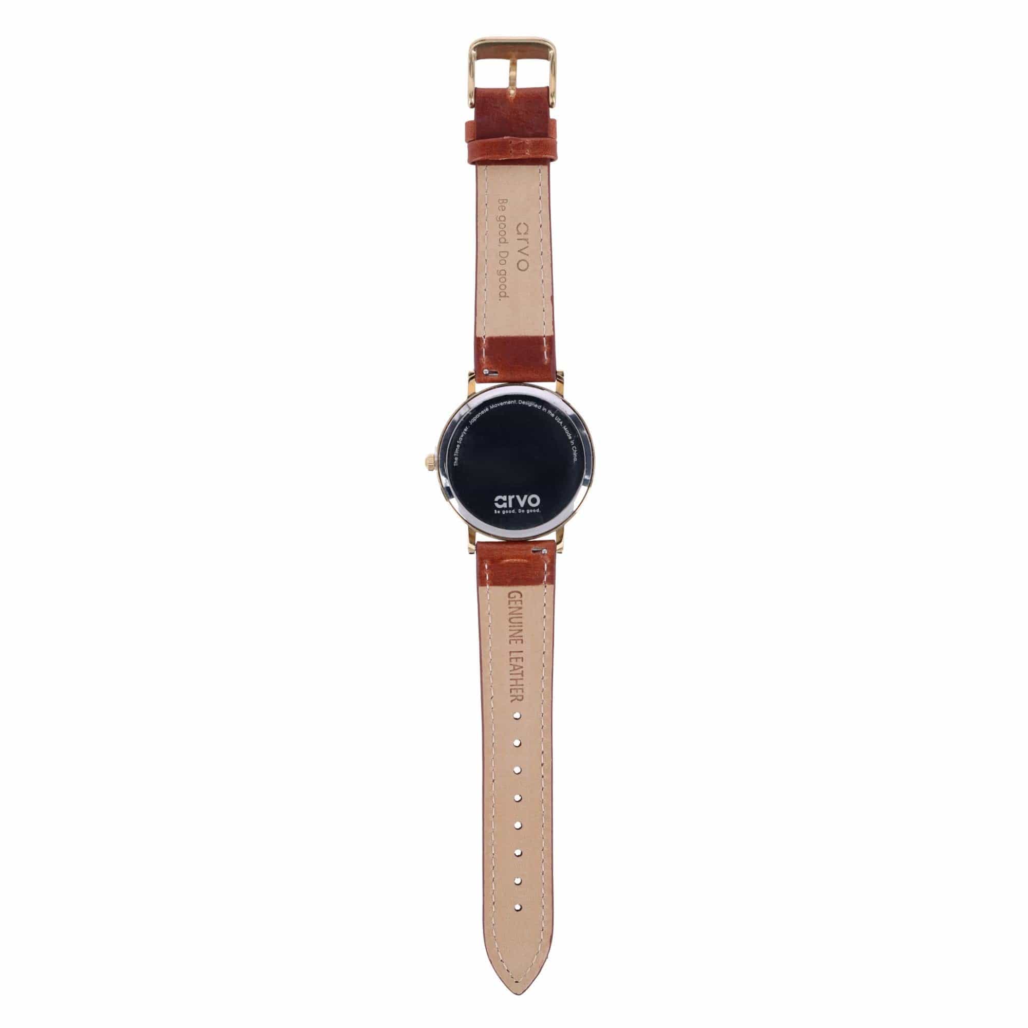 Arvo White Face Gold Time Sawyer Watch - Brown Leather Band