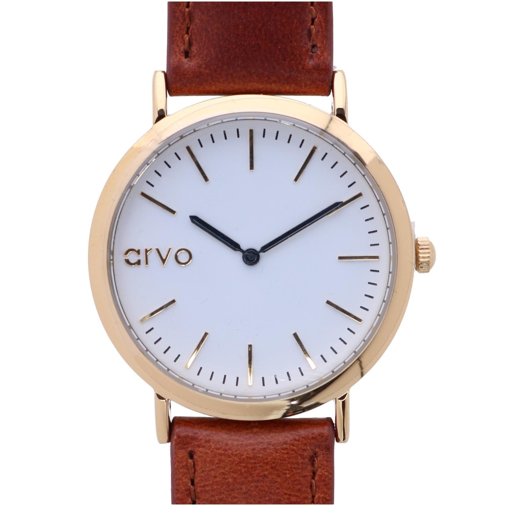 Arvo White Face Gold Time Sawyer Watch - Brown Leather Band