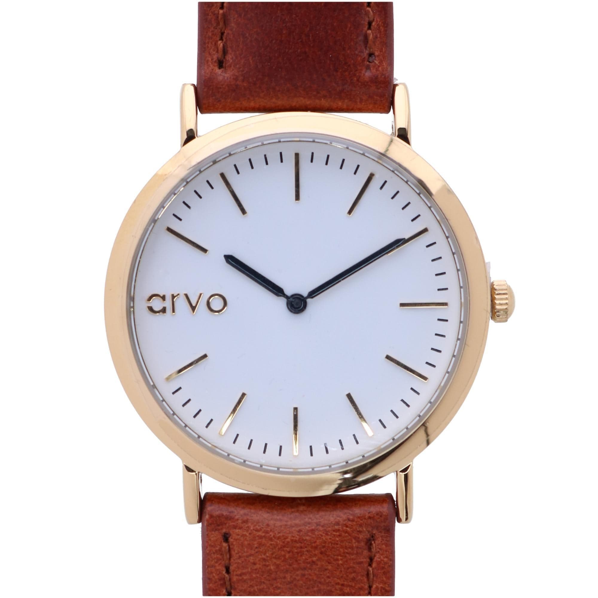 Arvo White Face Gold Time Sawyer Watch - Brown Leather Band