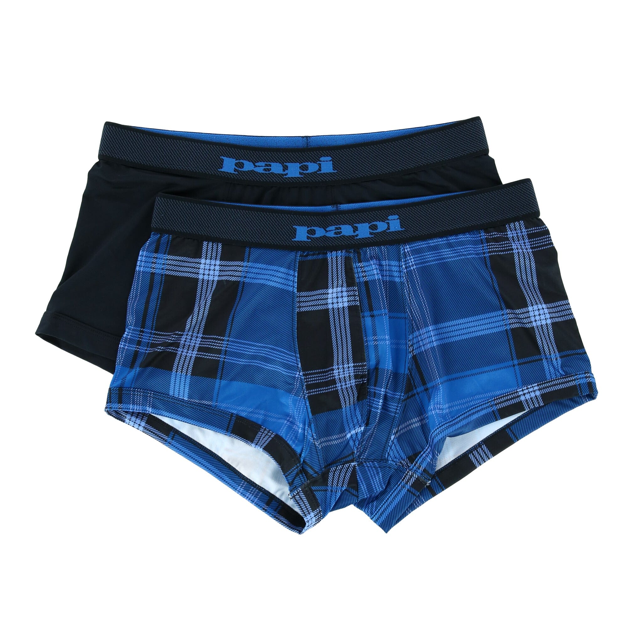 Papi Men's Brazilian Cut Plaid and Solid Underwear Trunks (2 Pack)