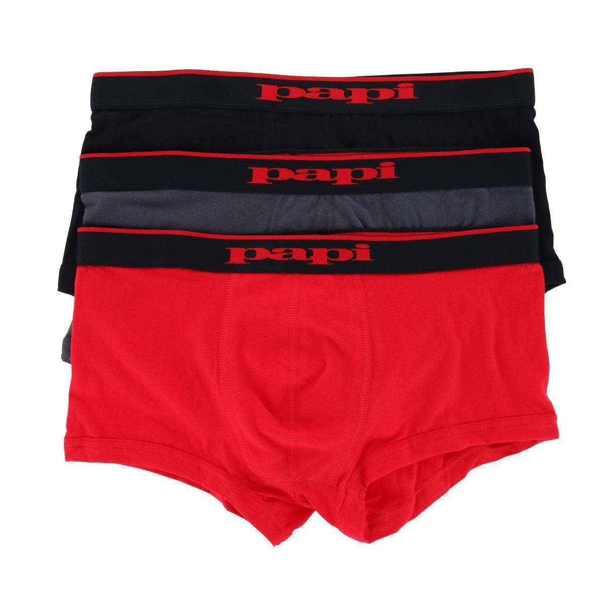 Papi Men's Solid Brazilian Cut Trunks (3 Pack) - Black/Red