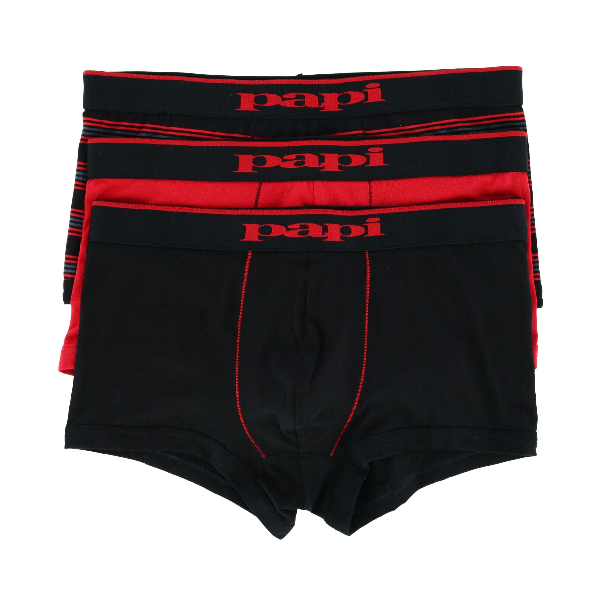 papi mens Brazilian Cool Boxer Briefs Pack of 2 Comfort Fitting Underwear  Trunks, Stripe - Black/Red, Medium US 