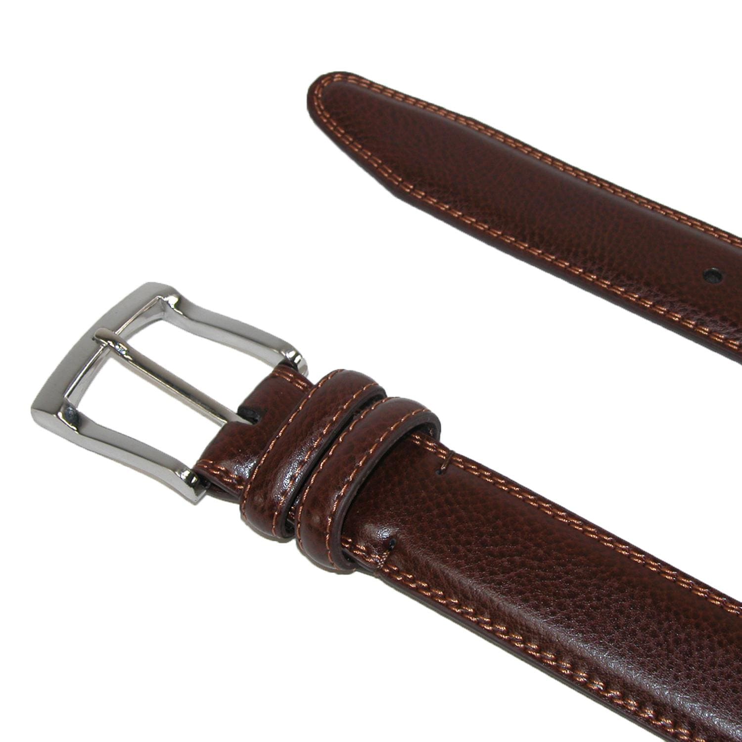 Aquarius Men's Big & Tall Pebble Grain with Feather Edge Dress Belt - Cognac