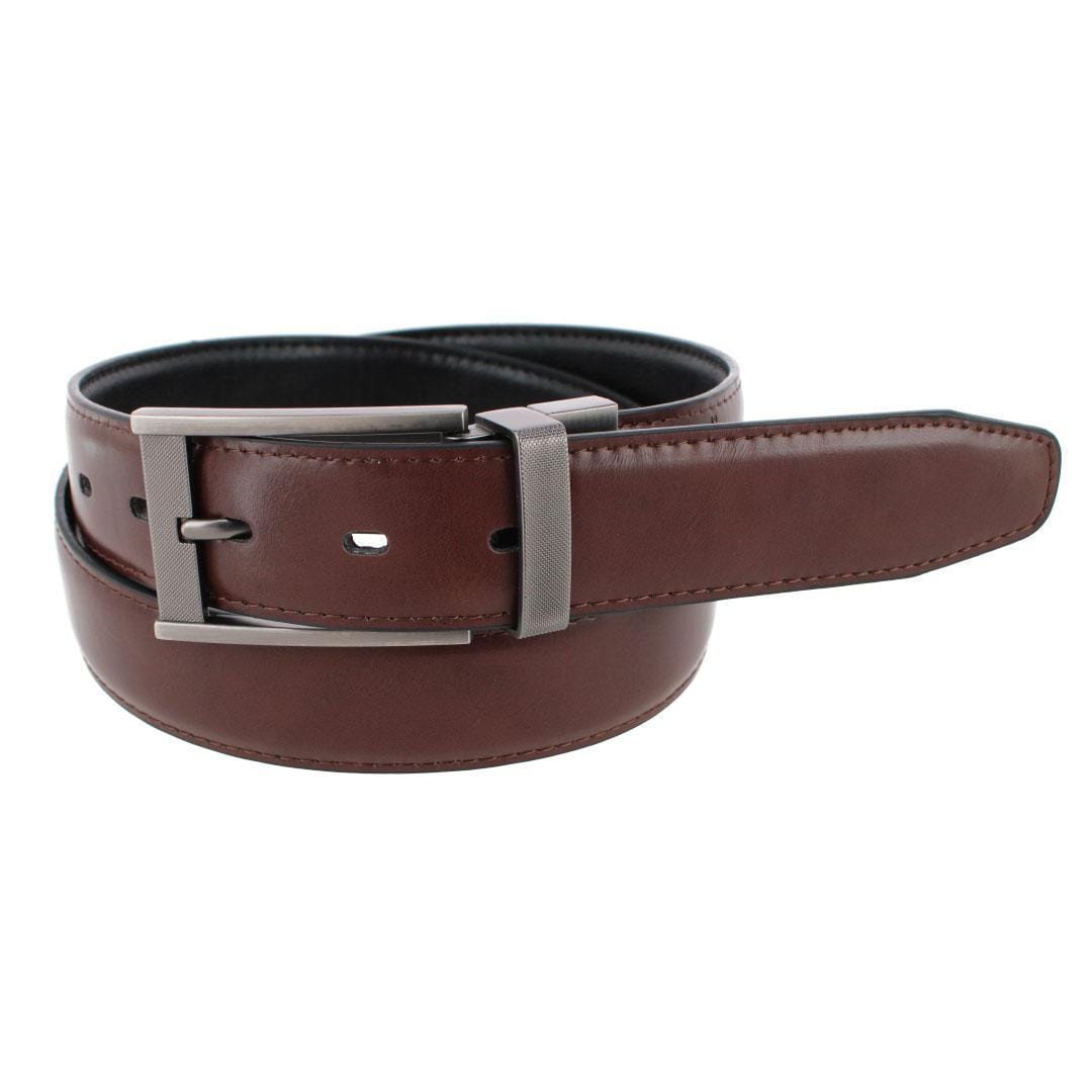 London Fog Men's 35mm Reversible Dress Belt with Burnished Buckle - Brown/Black
