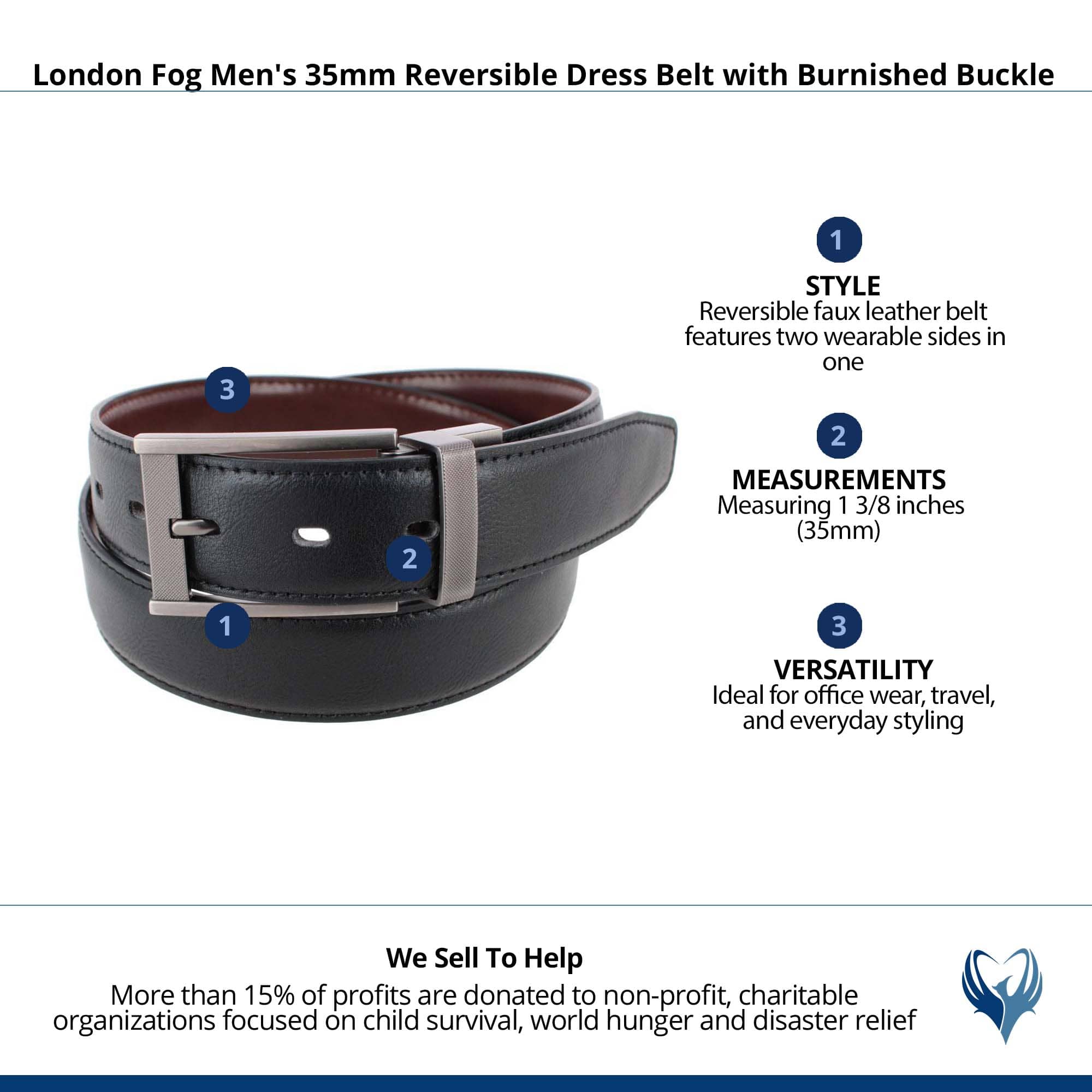 London Fog Men's 35mm Reversible Dress Belt with Burnished Buckle - Brown/Black