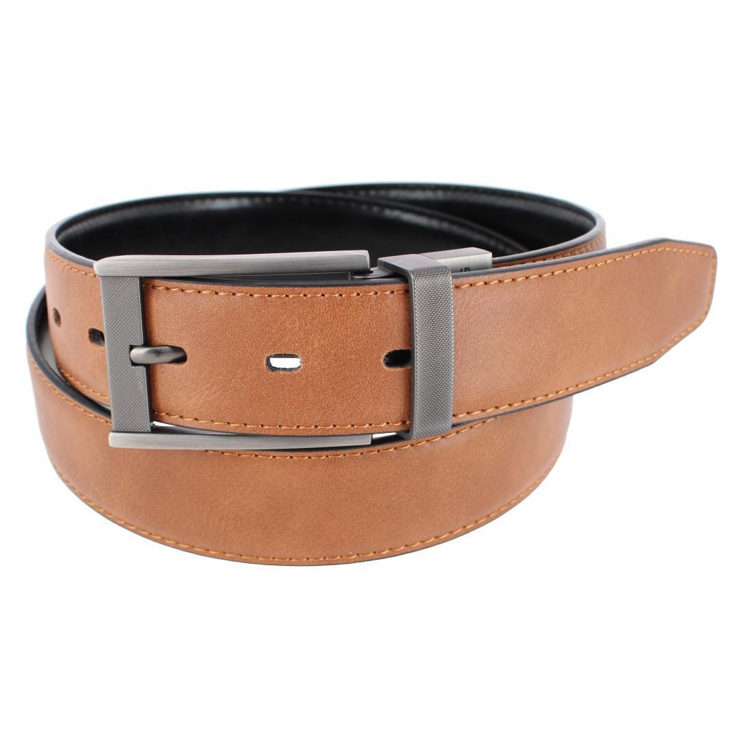 London Fog Men's 35mm Reversible Dress Belt with Burnished Buckle - Tan/Black