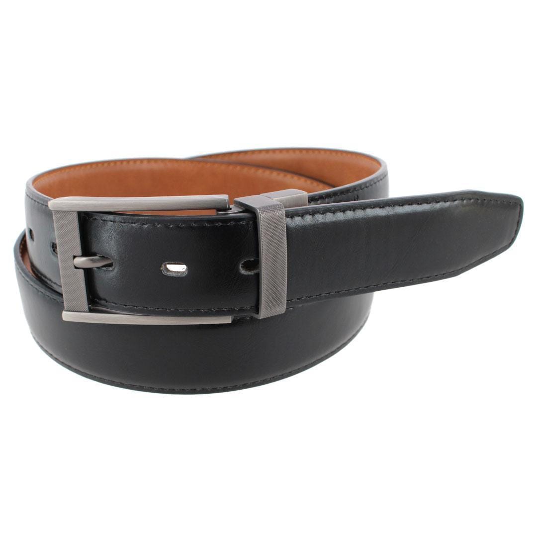 London Fog Men's 35mm Reversible Dress Belt with Burnished Buckle - Tan/Black