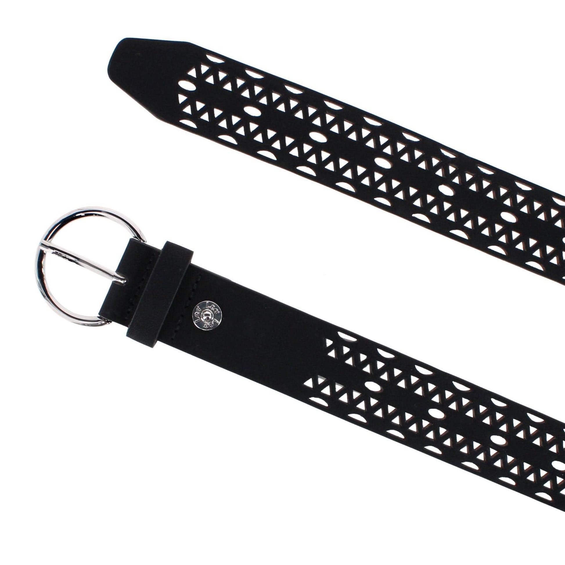 Lee Women's Perforated Leather Cut Edge Belt - Black