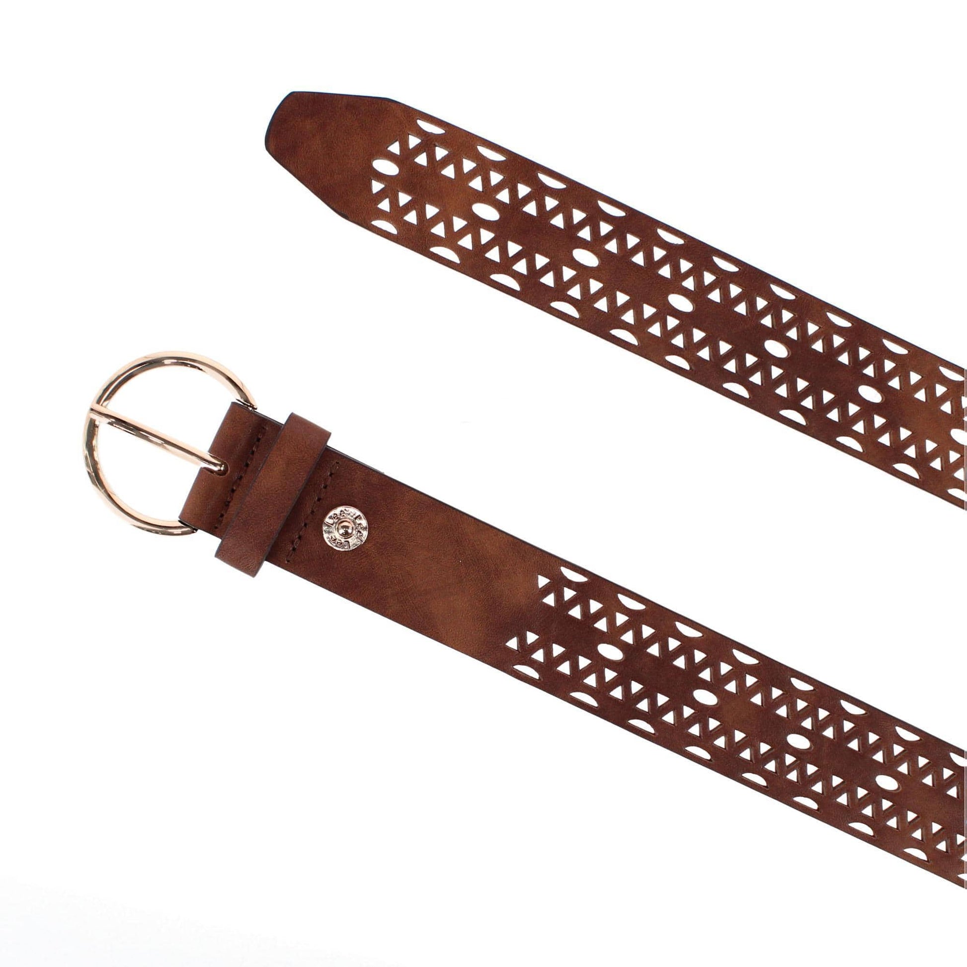 Lee Women's Perforated Leather Cut Edge Belt - Brown